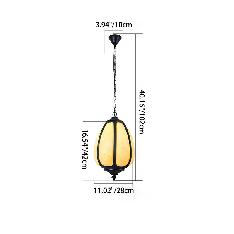 Modern Art Deco Cast Aluminum Oval Pumpkin 1-Light Pendant Light For Outdoor Patio