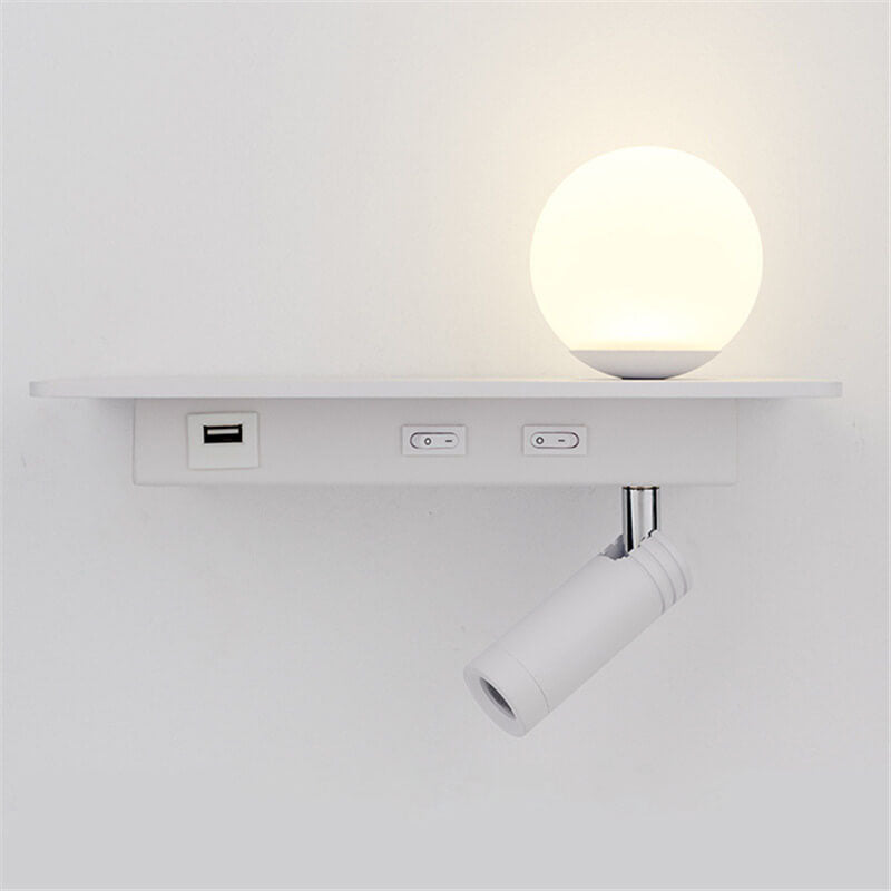 مصباح حائط حديث باللونين الأسود والأبيض مع مقبس USB وإضاءة LED من الحديد