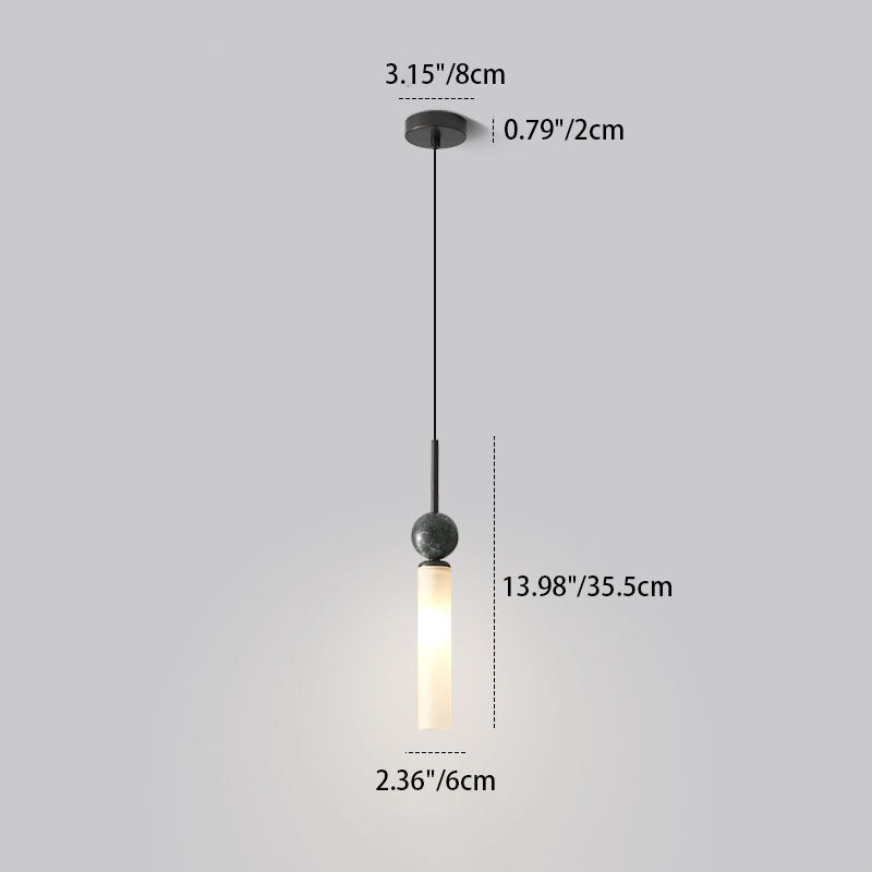Modern Simplicity Marble Copper Cylinder 1-Light Pendant Light For Bedroom