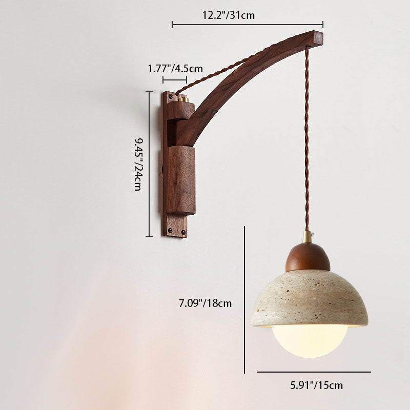 Japanese Wabi-Sabi Solid Wood Glass Horn 1-Light Wall Sconce Lamp