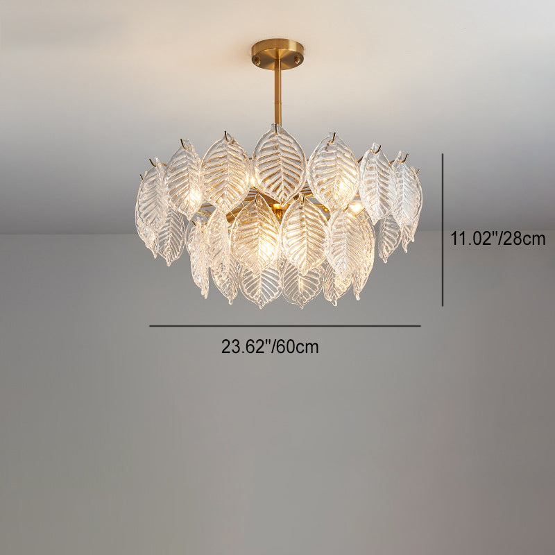 伝統的なフランスのプロヴァンス風ゴールド仕上げフレームリーフ柄ガラスシートシェード5/7/9/15灯シャンデリア リビングルーム用