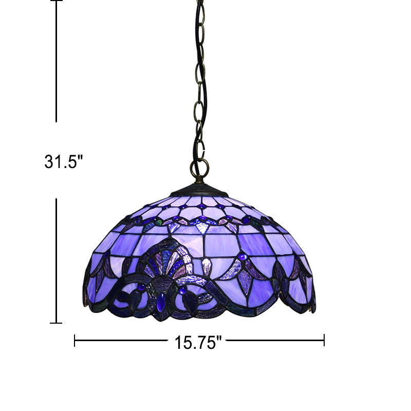European Tiffany Purple Baroque Dome 1-Light Pendant Light