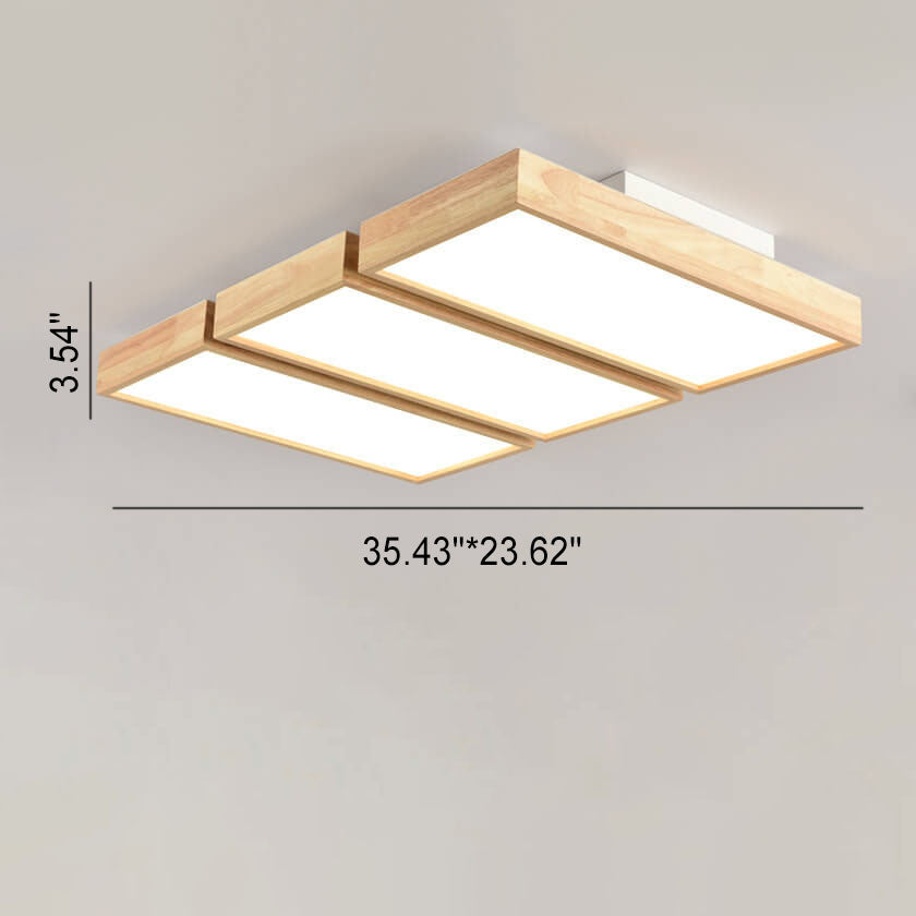 Nordic Japanese Log Wood Rectangular LED Flush Mount Ceiling Light