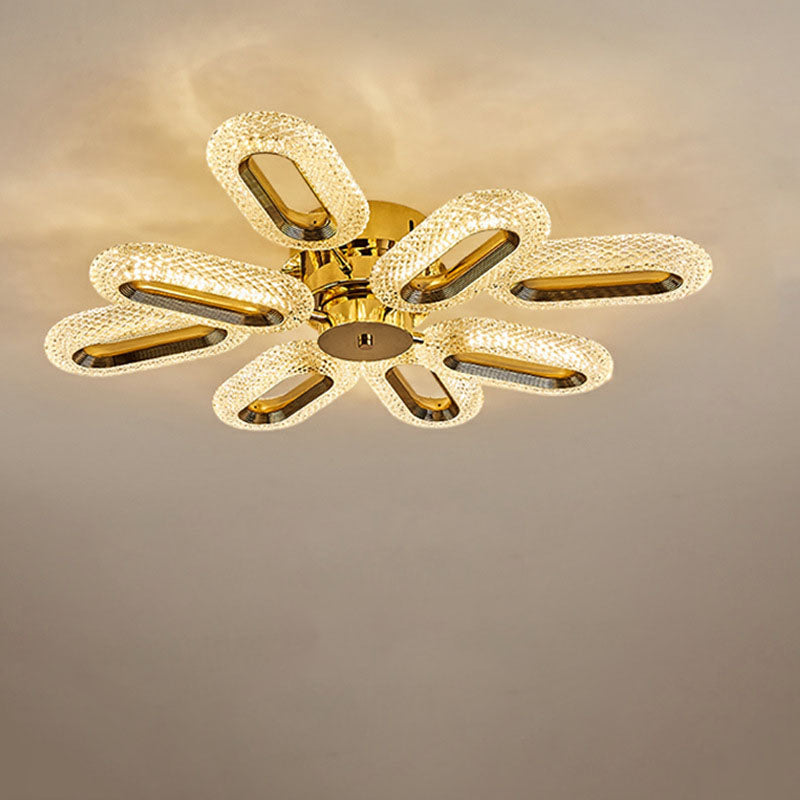 Modern Luxury Oval Iron Zinc Alloy Acrylic LED Semi-Flush Mount Ceiling Light For Living Room