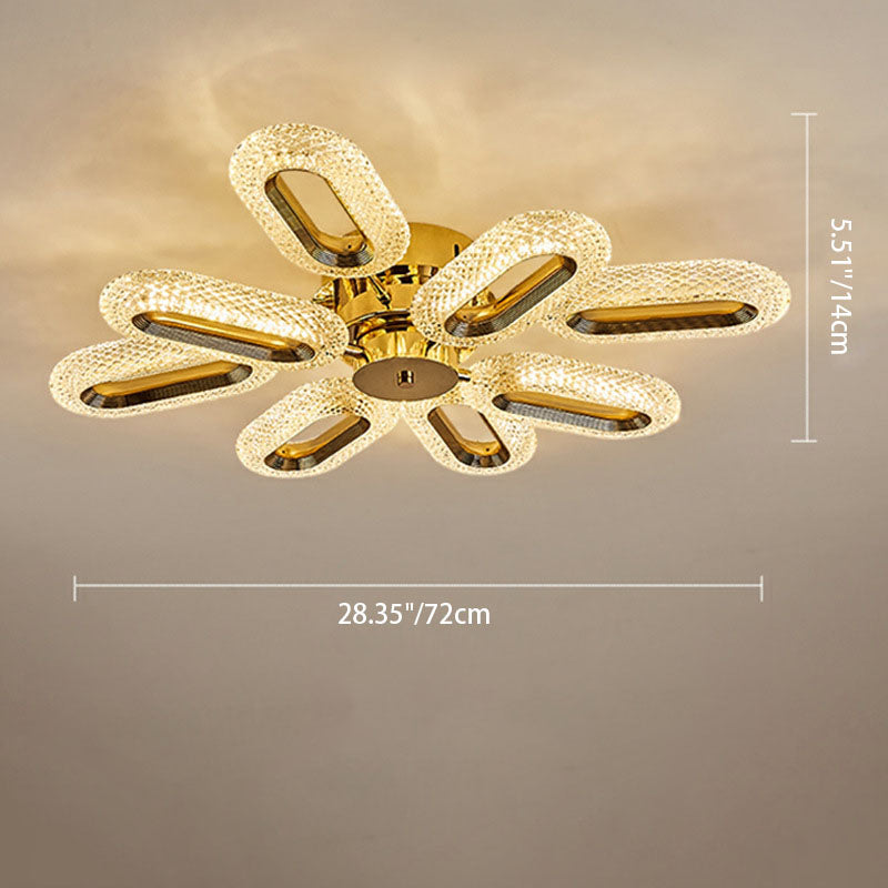 Modern Luxury Oval Iron Zinc Alloy Acrylic LED Semi-Flush Mount Ceiling Light For Living Room