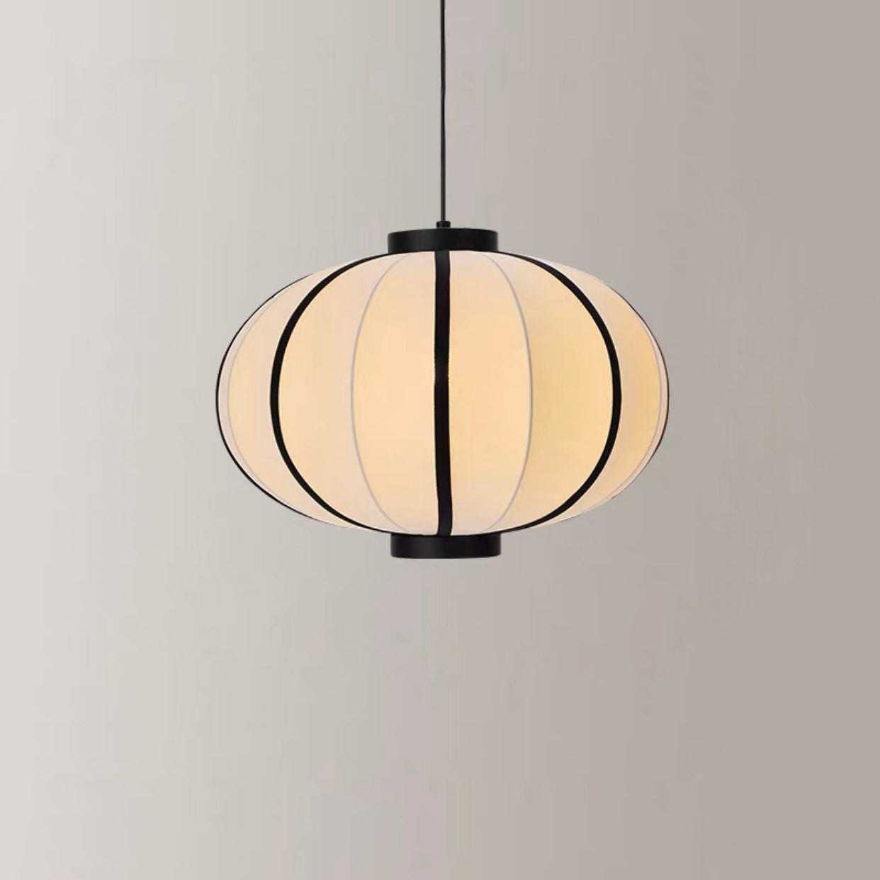 Traditional Chinese Fabric Lantern Iron Frame 1-Light Pendant Light For Living Room