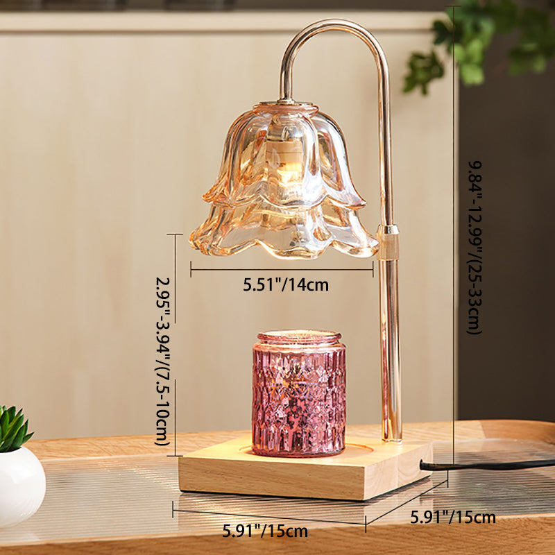 Modern Art Deco Floral Glass Metal Wood 1-Light Melting Wax Table Lamp For Bedroom