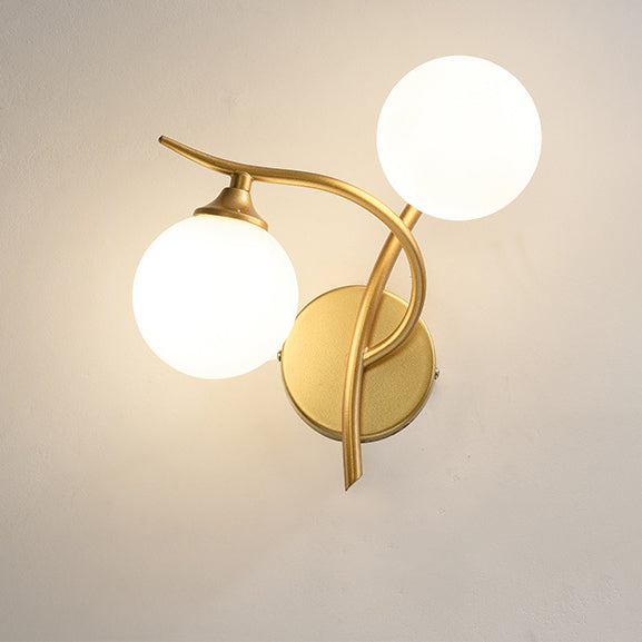 Contemporary Simplicity Iron Curved Line Spherical Glass Shade 2-Light Wall Sconce Lamp For Bedroom