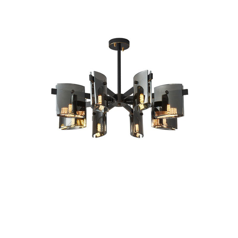 Contemporary Scandinavian Full Copper Frame Square Glass Piece 4/8-Light Chandelier For Living Room