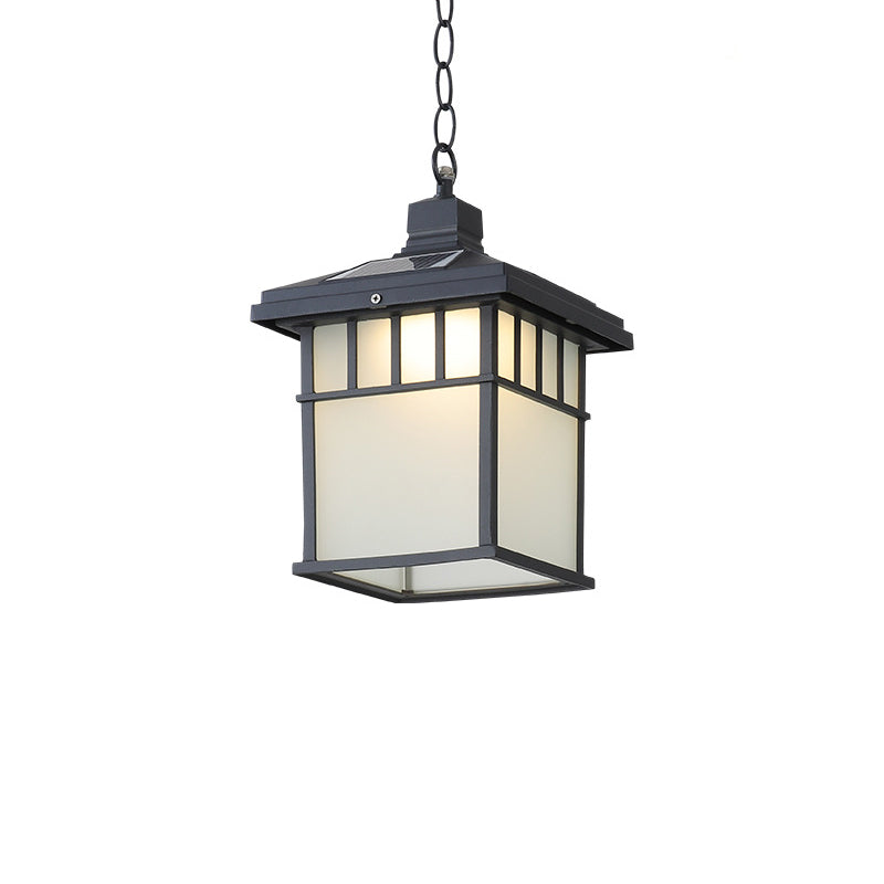 Traditional European Solar Waterproof Aluminum Glass Cubic Pane LED Pendant Light For Garden