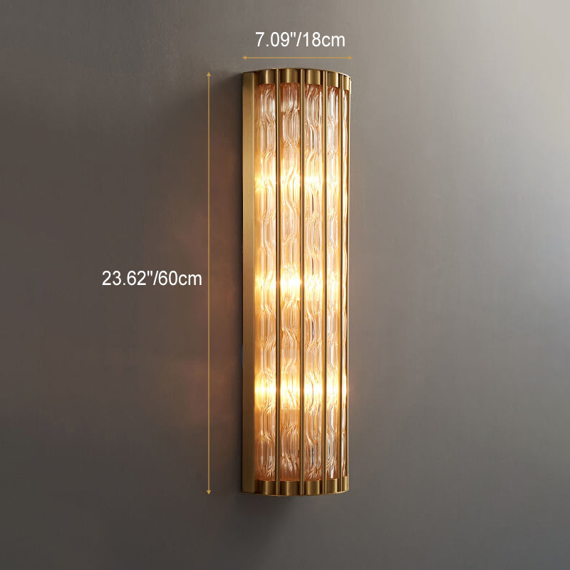 Modern Luxury Rectangular Half-Cylinder Copper Glass 2/3 Light Wall Sconce Lamp
