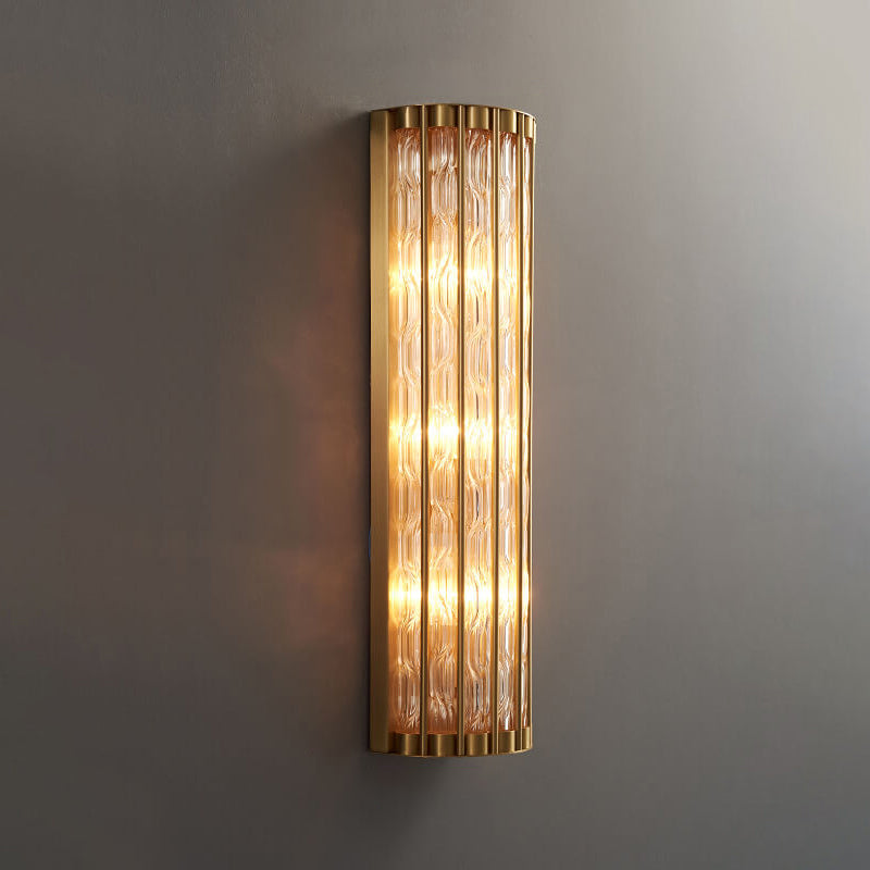 Modern Luxury Rectangular Half-Cylinder Copper Glass 2/3 Light Wall Sconce Lamp