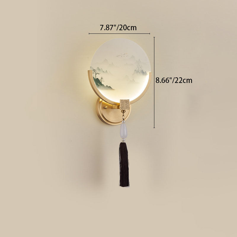 مصباح حائط LED زجاجي نحاسي صيني تقليدي لغرفة المعيشة