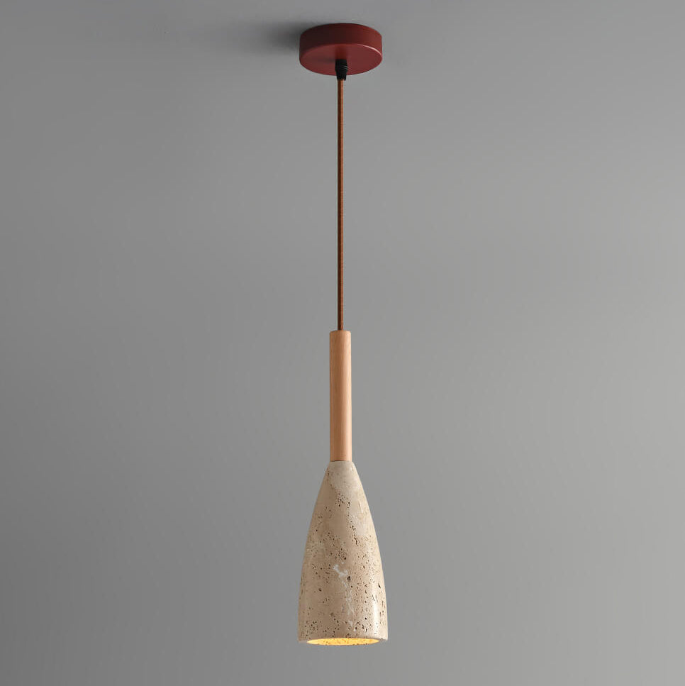 Traditional Japanese Yellow Travertine Semicircle 1-Light Pendant Light For Bedroom
