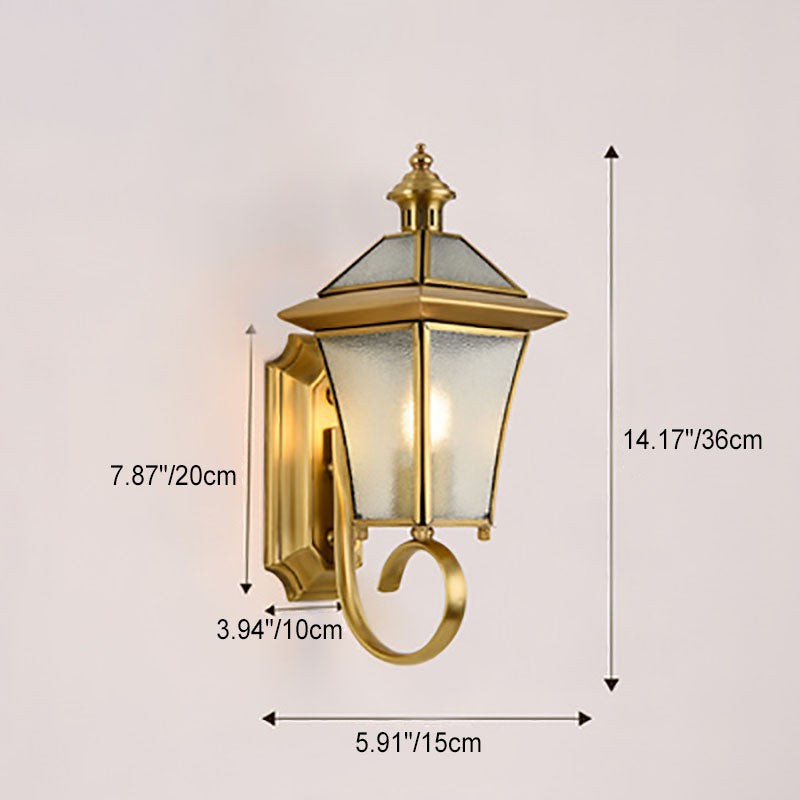 European Modern Luxury Quadrilateral Brass Glass Waterproof 1-Light Outdoor Wall Sconce Lamp