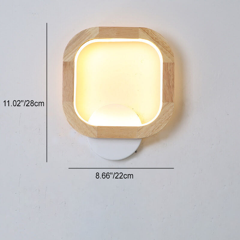Japanese Modern Square Round Rubber Wood Hardware LED Wall Sconce Lamp