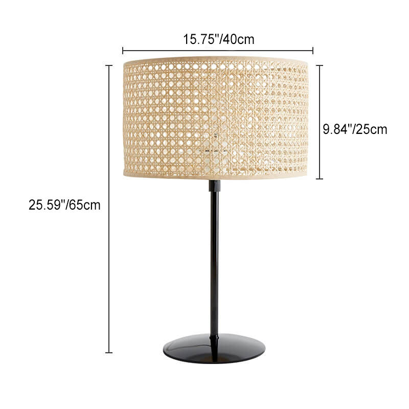 Traditional Rustic Rattan Weaving Cylinder 1-Light Table Lamp For Home Office