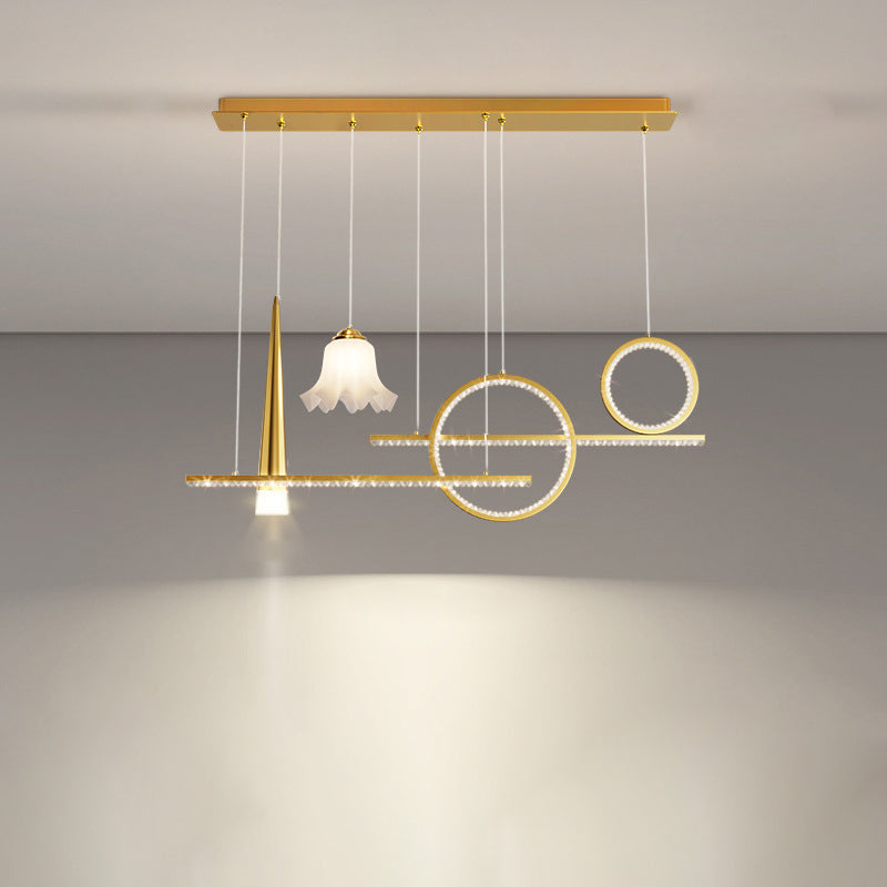 Contemporary Luxury Geometric Ring Glass Ball Shade LED Chandelier Island Light For Living Room