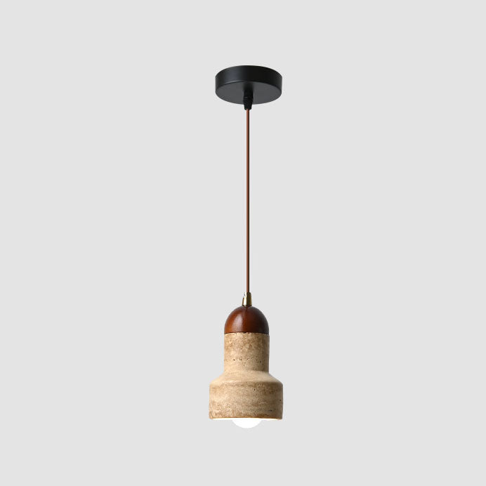 Nordic Modern Minimalist Semi-Circular Plate Yellow Travertine Solid Wood Glass 1-Light Pendant Light