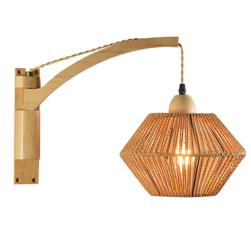 Vintage Simple Rope Weaving Lantern Cage Wood 1-Light Wall Sconce Lamp