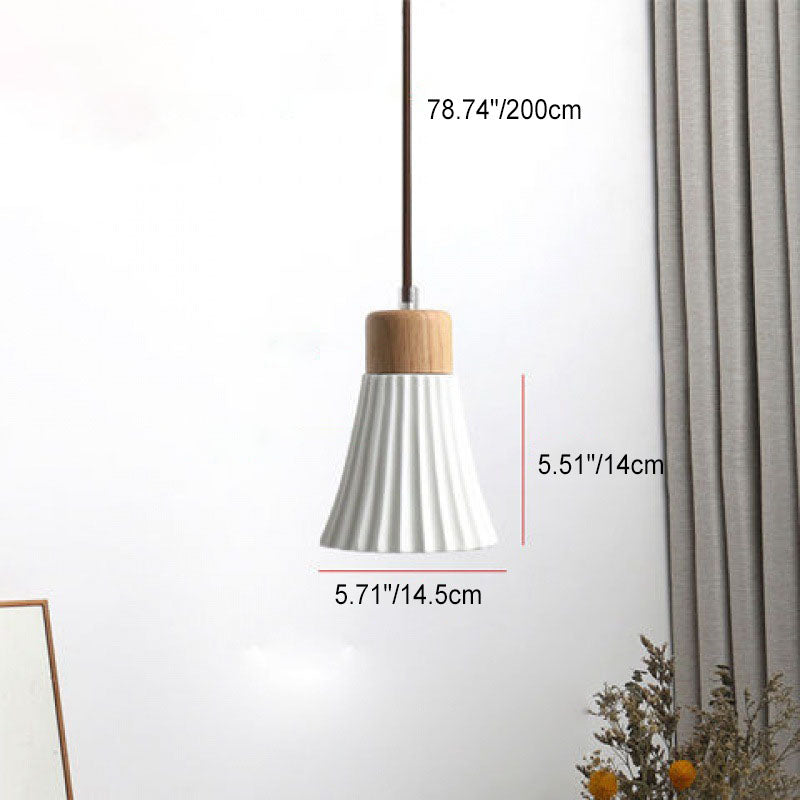 Modern Nordic Ceramic Wood Circle Round 1-Light Pendant Light For Dining Room