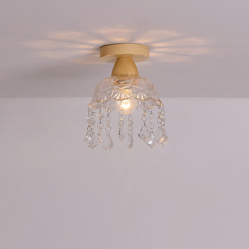 Japanese Minimalist Log Glass 1-Light Semi-Flush Mount Light
