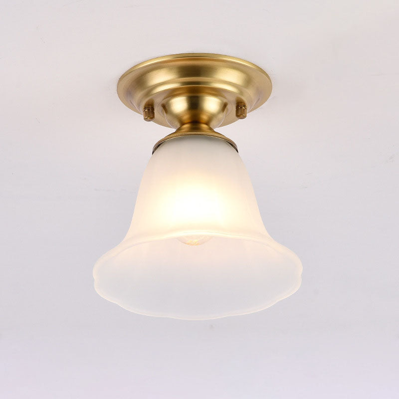 European Luxury Brass Glass Cone 1-Light Semi-Flush Mount Ceiling Light