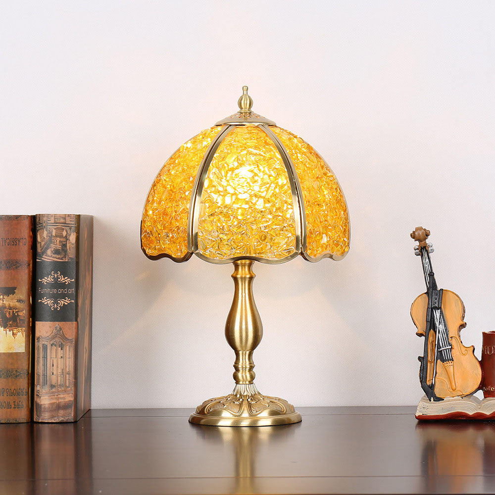 Contemporary Creative Colored Crystal Copper Flower 1-Light Table Lamp For Bedroom