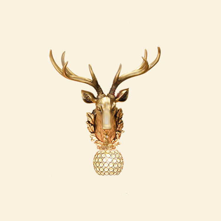 European Retro Deer Head Resin 1-Light Wall Sconce Lamp
