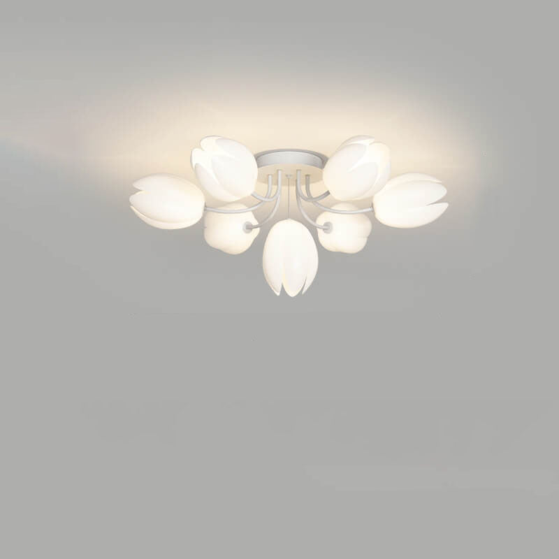 Modern Tulip Flower Shape 7/11/13 Light Semi-Flush Mount Ceiling Light