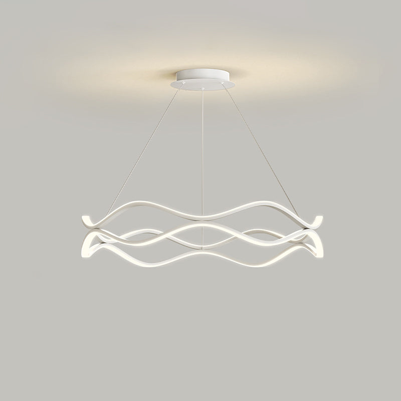 Contemporary Nordic Iron Aluminum Silica Round Wave LED Chandelier For Dining Room