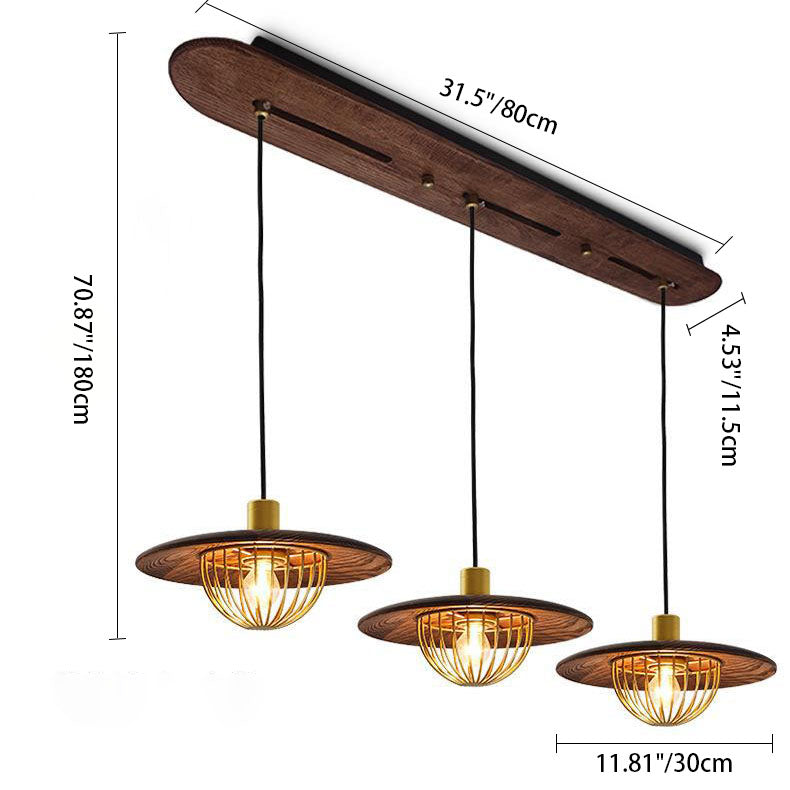 Industrial Simple Light Luxury Wooden Disc 1/2/3-Light Island Light Chandelier