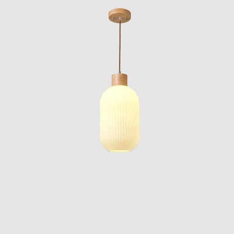 Japanese Minimalist Log Wood Strip Glass Jar 1/2/3 Light Island Light Chandelier