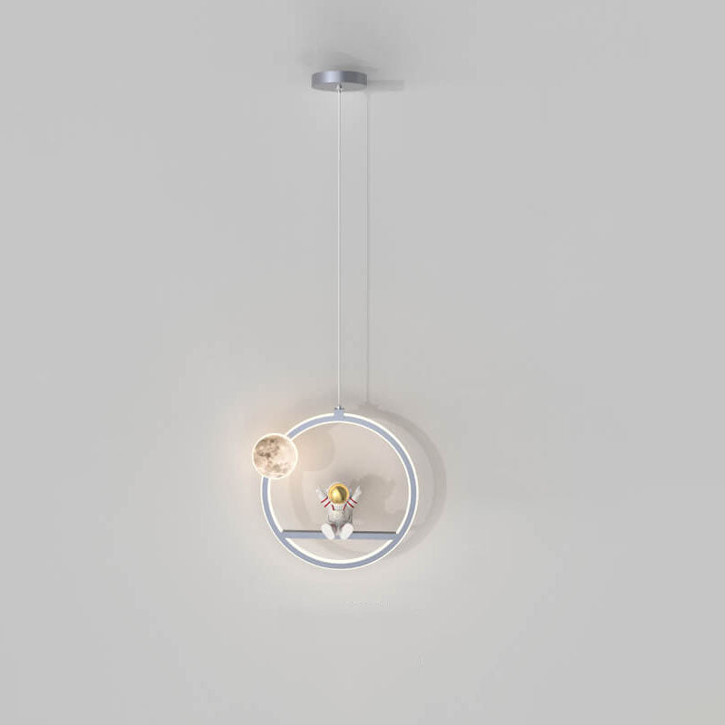Nordic Cartoon Round Acrylic Astronaut LED Pendant Light