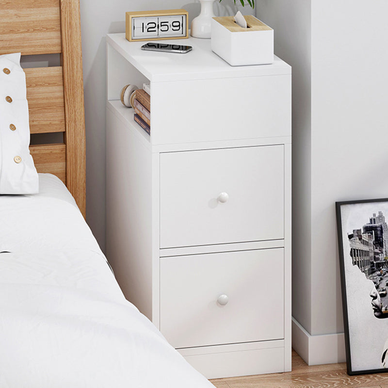 Contemporary Scandinavian Square Tabletop Artificial Panel Nightstand 2-Drawer For Bedroom