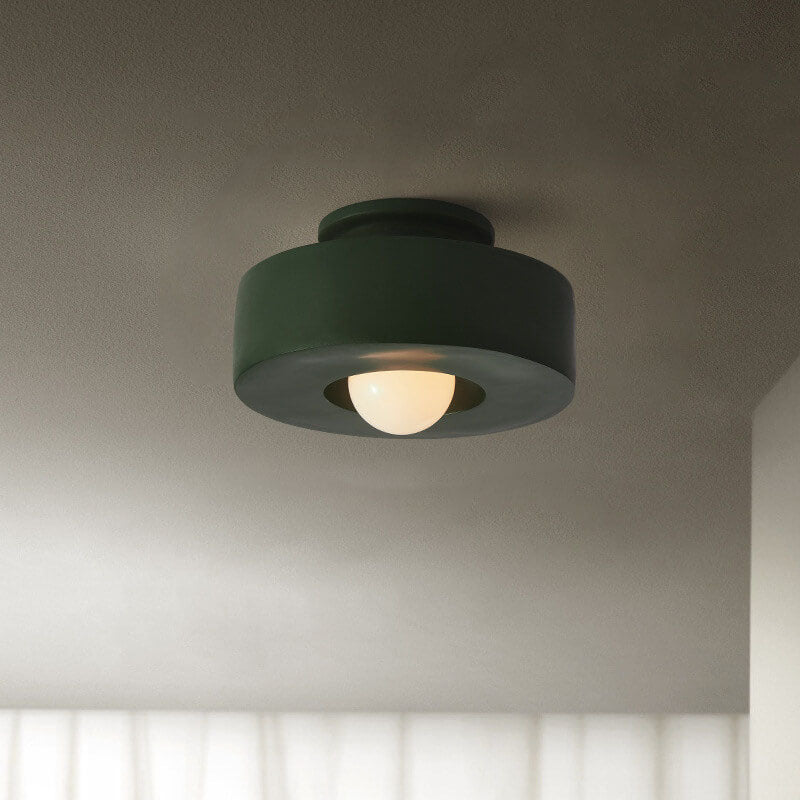 Nordic Vintage Resin Round Drum 1- Light Semi-Flush Mount Ceiling Light