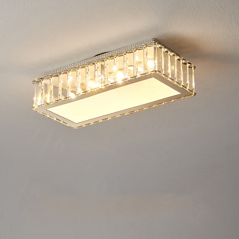 モダンで豪華なステンレススチール製放射状プリズマティッククリスタルアクリルシェードLEDフラッシュマウントシーリングライトリビングルーム用