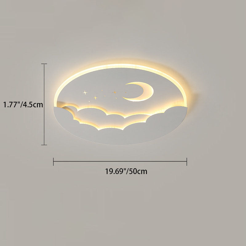 Modern Simplicity Round Moon Iron Aluminum Acrylic LED Flush Mount Ceiling Light For Bedroom