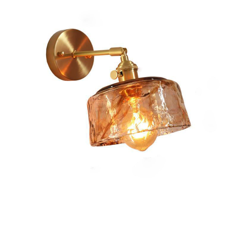 Modern Eclectic Amber Glass Geometric 1-Light Wall Sconce Lamp For Living Room