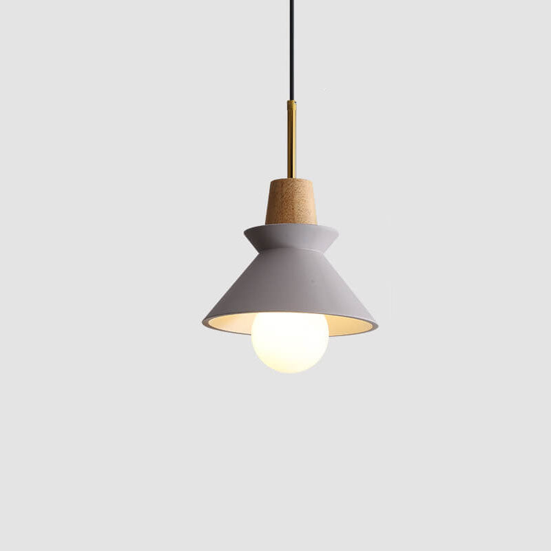 Nordic Minimalist Macaron Wood Cement 1-Light Pendant Light