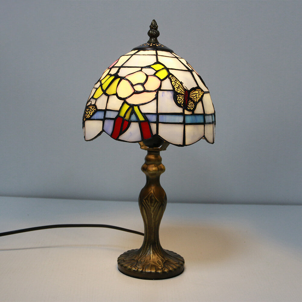 Tiffany Decorative Flower Umbrella Rose Alloy Stained Glass 1-Light Table Lamp