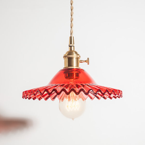 Textured Glass 1-Light Dome Lace Pendant Light
