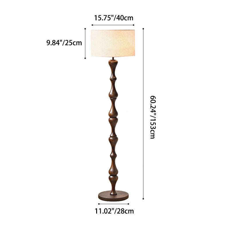 Traditional Vintage Cylindrical Solid Wood Fabric Iron 1-Light Standing Floor Lamp For Bedroom