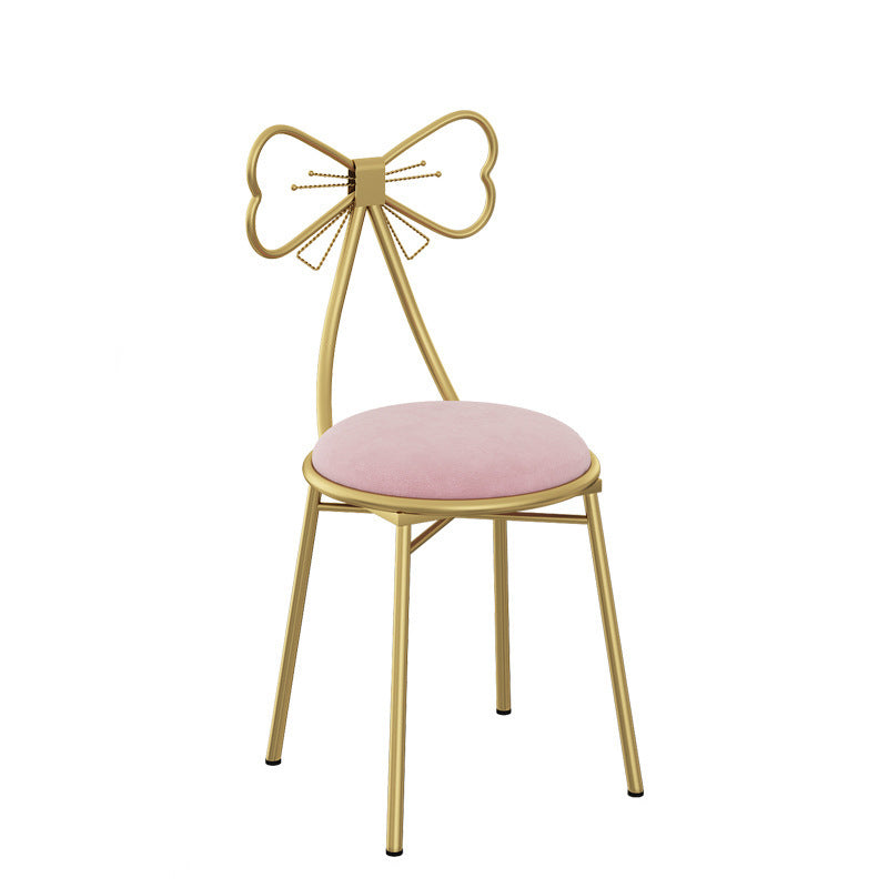 Contemporary Creative Bow Round Upholstered Velvet PU Leather Metal Vanity Stool Backrest For Bedroom