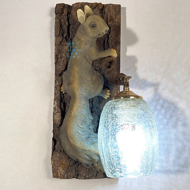 Nordic Vintage Resin Squirrel Glass 1-Light Wall Sconce Lamp