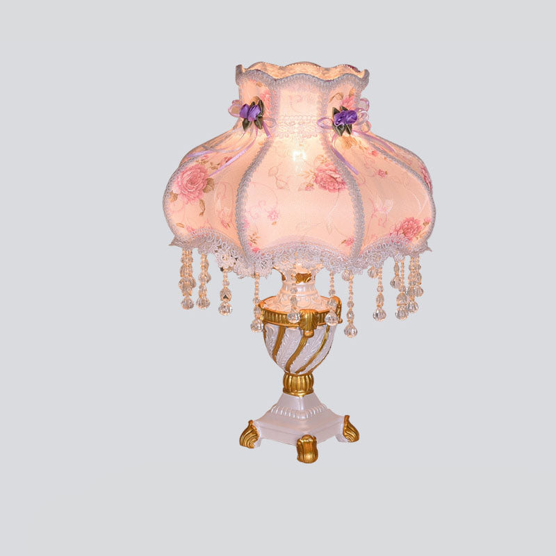 European Luxury Fabric Lace Resin 1-Light Table Lamp