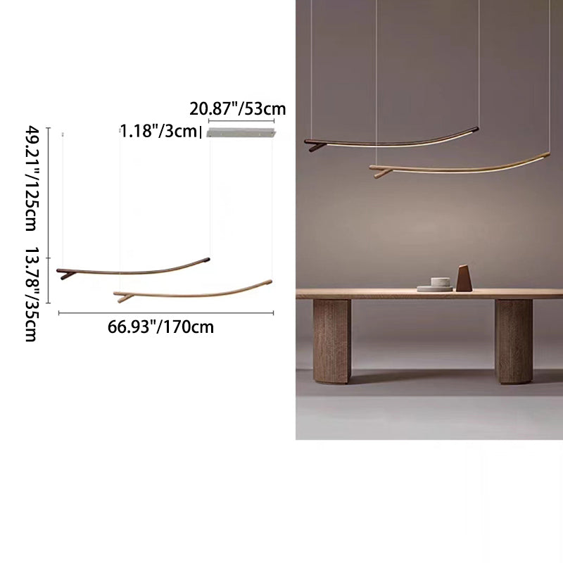 Traditional Chinese Strip Branch Solid Wood Silicone LED Island Light Pendant Light For Bedroom