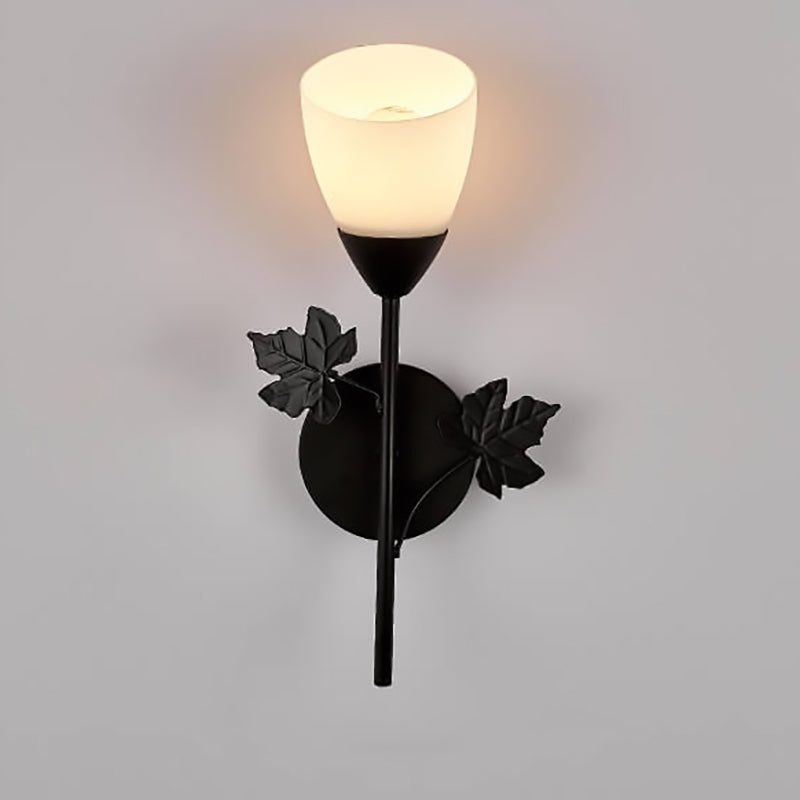 Contemporary Scandinavian Floral Iron Glass 1/2 Light Wall Sconce Lamp For Living Room