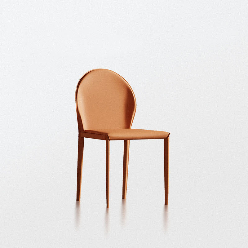 Modern Minimalist Square Half Oval Faux Leather Metal Dining Chair Backrest For Dining Room