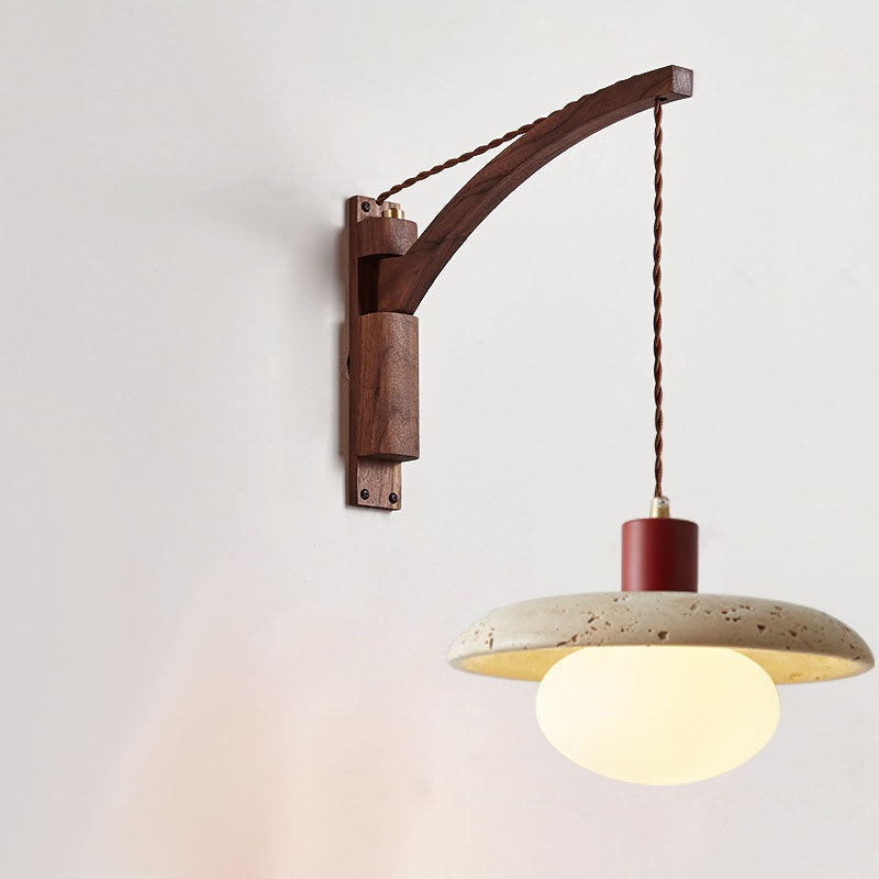 Japanese Wabi-Sabi Solid Wood Glass Horn 1-Light Wall Sconce Lamp
